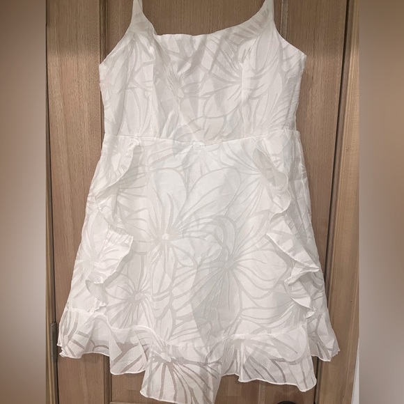 Dresses & Skirts - White Mesh Floral Outline Semi Sheer Ruffle Hem MINI Dress XL